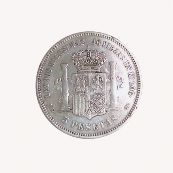 España 5 pesetas plata 1871 DE.M.*18* *75* Amadeo I de Saboya escudo - GoldenArt