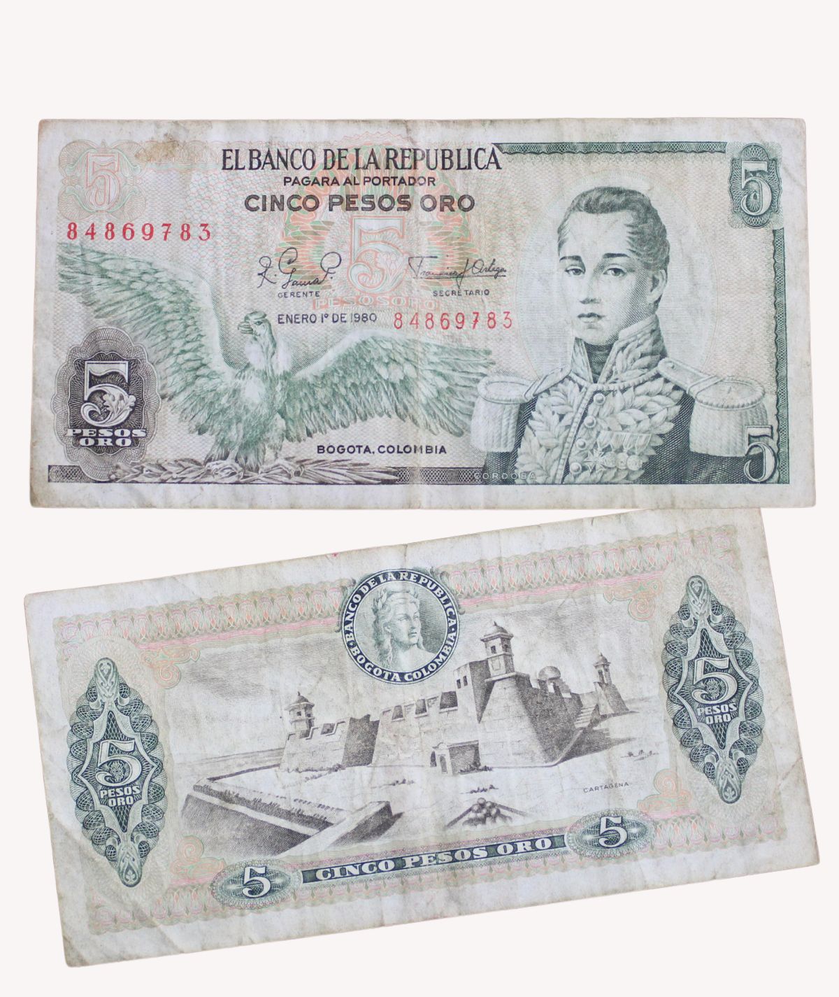Billete 5 Pesos Oro Bogotá Colombia 1 De Enero De 1980/ GoldenArt