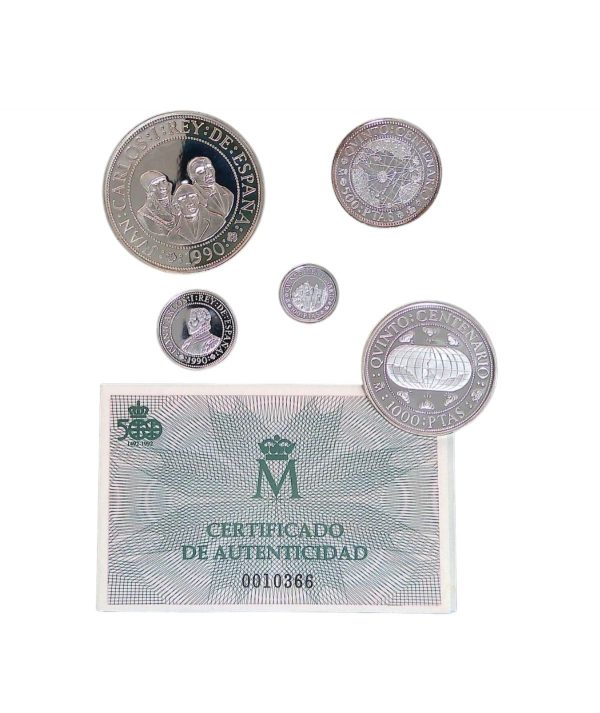 Moneda 5º Centenario 5 valores Plata FDC brillo (1492-1992) 2.000, 1.000, 500,200 y 100 Ptas. Serie II año 1990 -GoldenArt