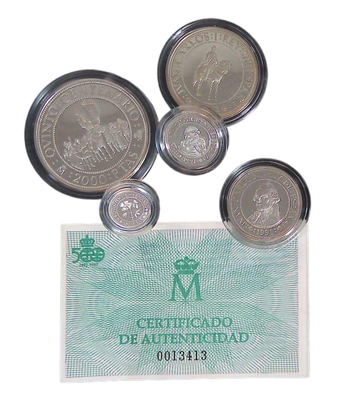 Moneda 5º Centenario 5 valores Plata FDC brillo (1492-1992) 2.000, 1.000, 500,200 y 100 Ptas. Serie III año 1991-GoldenArt