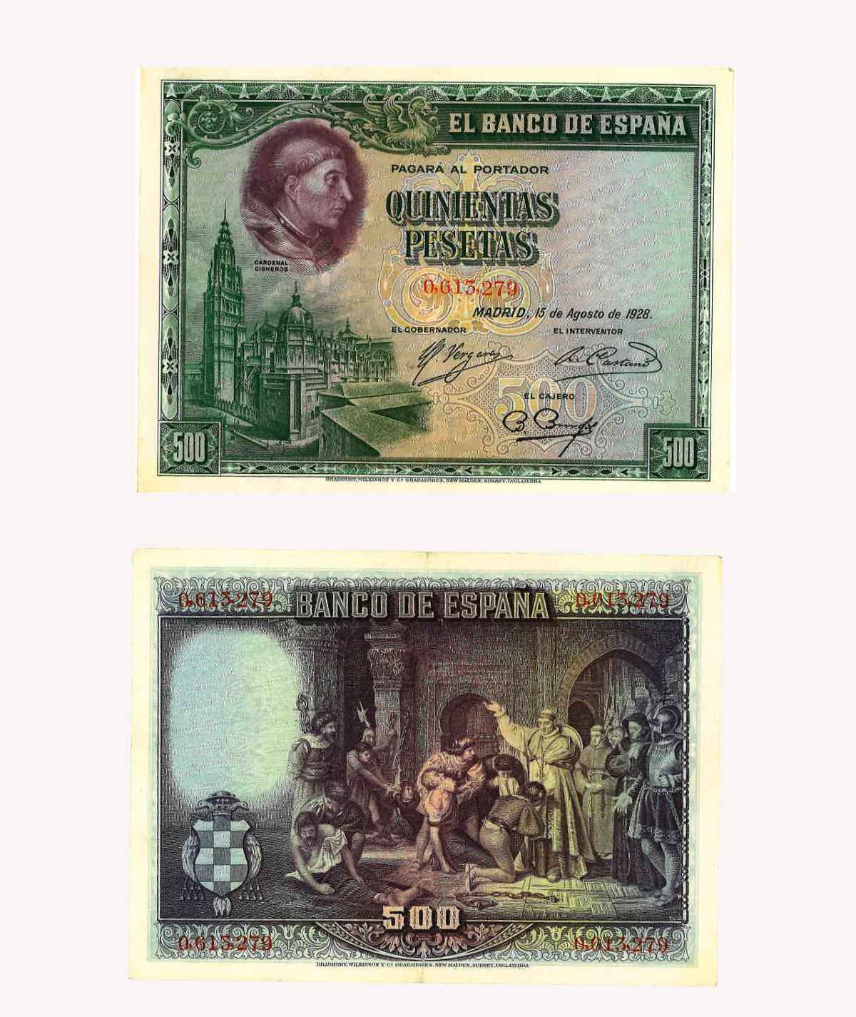 Billetes 500 Pesetas 16 de Agosto 1928 Cardenal Cisneros/ GoldenArt