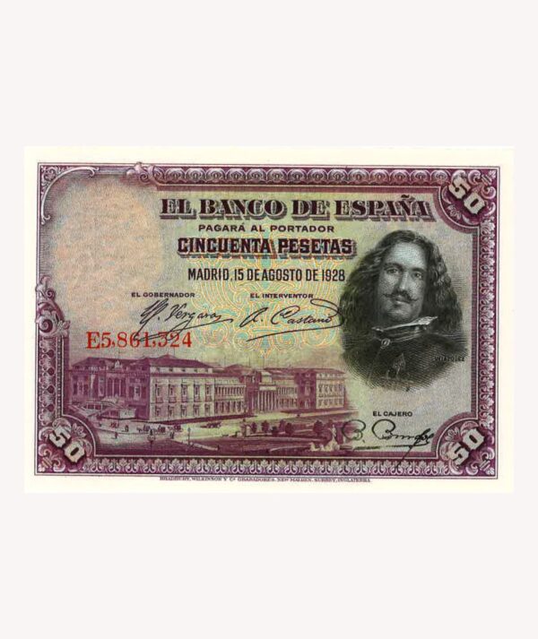 Billetes 50 Pesetas Madrid 15 Agosto 1928 Velázquez/ GoldenArt