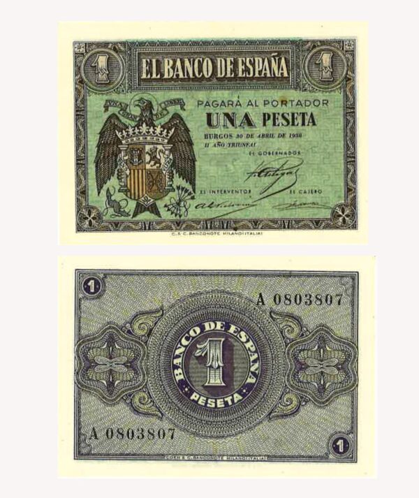 Billetes 1 Peseta 28 de Febrero de 1938 - II Año Triunfal A 0803807/ GoldenArt