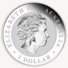 Perspectiva frontal de la cara de la moneda de plata Kookaburra de 2019 de 1 onza