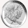 Perspectiva lateral de la cruz de la moneda de plata Kookaburra de 2019 de 1 onza
