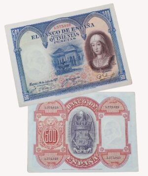 Billetes 500 Pesetas 24 de Julio de 1927 - Isabel La Catolica/ GoldenArt