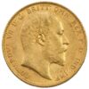 Perspetiva frontal de la cara de la moneda de oro Soberano de Eduardo VII de 1905, acuñada por The Royal Mint