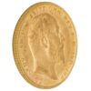Perspetiva lateral de la cara de la moneda de oro Soberano de Eduardo VII de 1906, acuñada por The Royal Mint