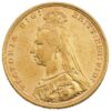 Perspectiva frontal de la cara de la moneda de oro Soberano Jubileo de la Reina Victoria de 1891