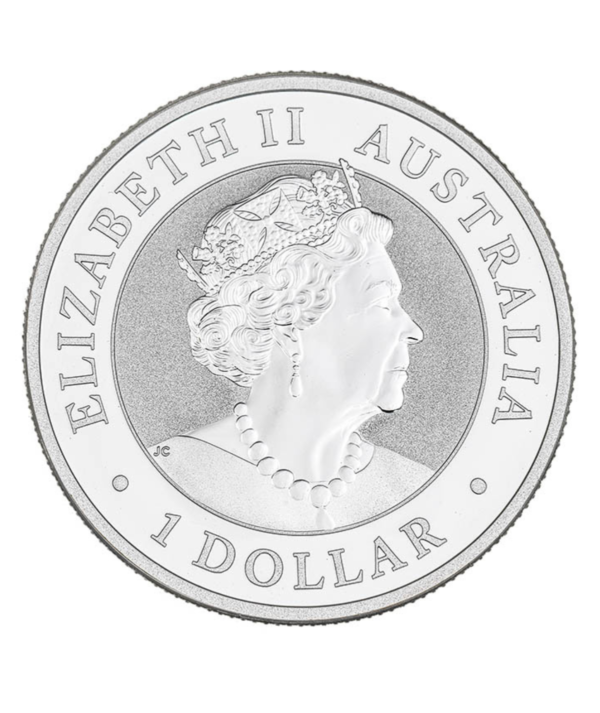 Perpectiva frontal de la cara de la moneda de plata Koala de 2019 de 1 onza