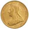 Perspectiva frontal de la cara de la moneda de oro Soberano Victoria Anciana de 1900