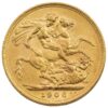 Perspetiva frontal de la cruz de la moneda de oro Soberano de Eduardo VII de 1906, acuñada por The Royal Mint