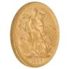 Perspetiva lateral de la cruz de la moneda de oro Soberano de Eduardo VII de 1906, acuñada por The Royal Mint