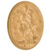 Perspetiva lateral de la cruz de la moneda de oro Soberano de Eduardo VII de 1910, acuñada por The Royal Mint