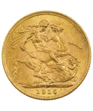 Perspectiva frontal de la cruz de la moneda de oro soberano de Jorge V de 1915