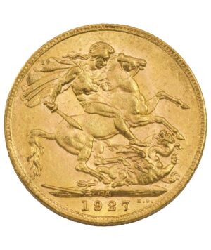 Perspectiva frontal de la cruz de la moneda de oro soberano de Jorge V de 1927
