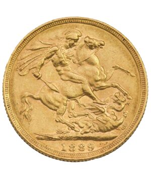 Perspectiva frontal de la cruz de la moneda de oro Soberano Jubileo de la Reina Victoria de 1889