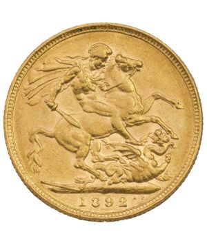 Perspectiva frontal de la cruz de la moneda de oro Soberano Jubileo de la Reina Victoria de 1892