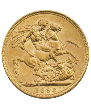 Perspectiva frontal de la cruz de la moneda de oro Soberano Jubileo de la Reina Victoria de 1893