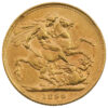 Perspectiva frontal de la cruz de la moneda de oro Soberano Victoria Anciana de 1899