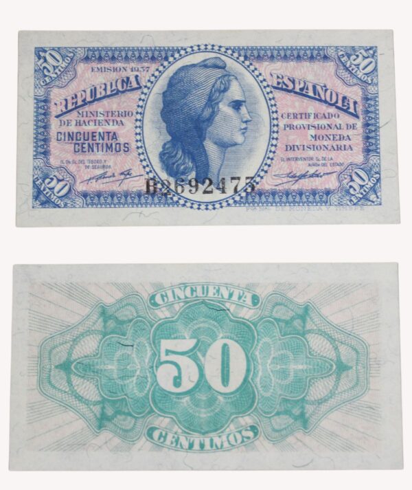 Billetes 50 Céntimos República Española 1937/ GoldenArt