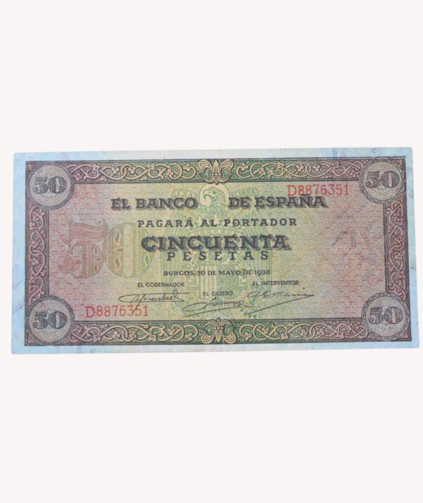 Billetes 50 Pesetas 20 Mayo de 1938/ GoldenArt