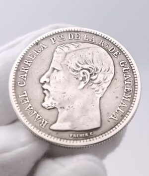 Moneda 1 Peso Rafael Carrera 1864 Guatemala Anv. / GoldenArt