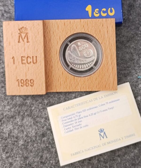 Moneda de España plata 1 ECU 1989 Europa estuche y certificado/ GoldenArt