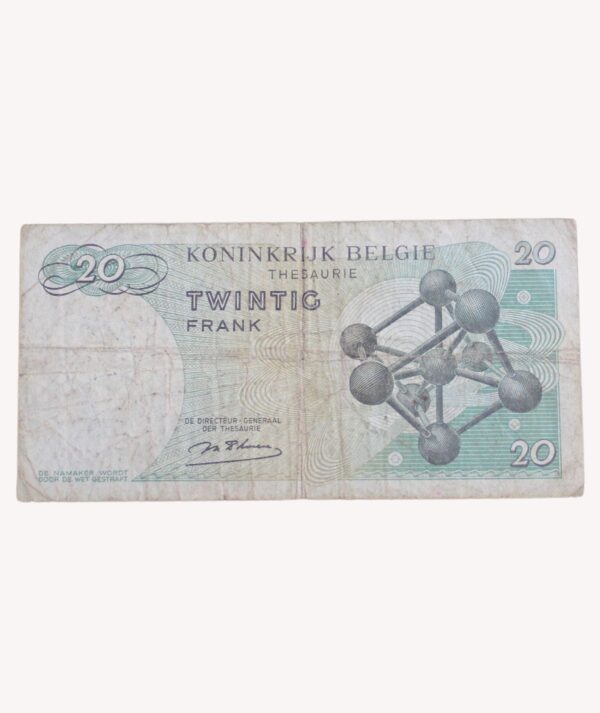 Billete 20 Francos, Bélgica - 1964 - Reverso /GoldenArt