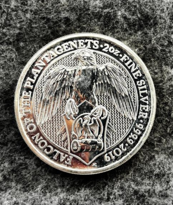Moneda Falcon of Plantagenet Plata 2 oz 2019_ anverso/GoldenArt Moneda Falcon of Plantagenet Plata 2 oz 2019_ anverso/GoldenArt