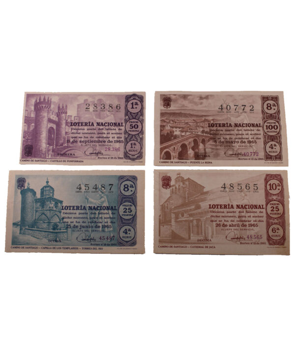 4 décimos de la Lotería Nacional de 1965 del Camino de Santiago