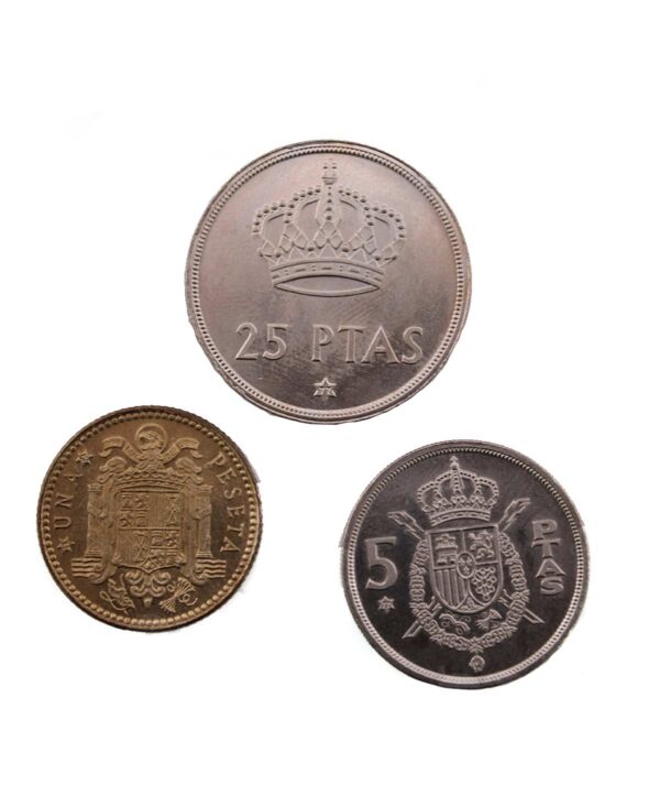 Cruz del lote de 3 Monedas Numismáticas de Prueba de 1975 de Juan Carlos I de 1, 5 y 25 pesetas