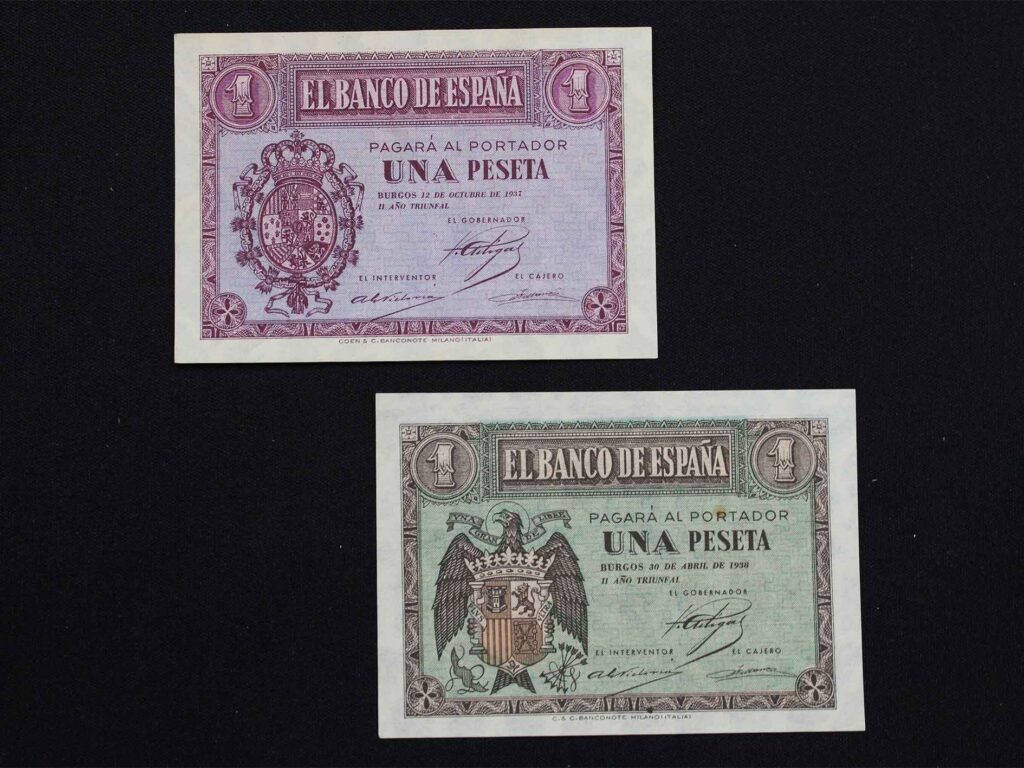 Billetes de peseta emitidos en el bando nacional durante la Guerra Civil Española