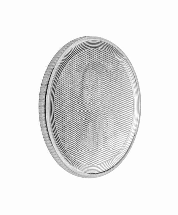 Perspectiva lateral del canto de la moneda de plata Mona Lisa, de la colección Icon de 2022