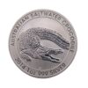 Perspectiva frontal de la cara de la moneda de plata cocodrilo de agua dulce de 1oz de 2014, con el animal ocupando la parte central
