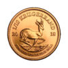 Perspetiva frontal de la cara de la moneda de or Krugerrand de 1/10 onza de 2018, con la imagen del antílope