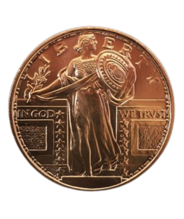 Moneda Cobre State Mint Standing Liberty 1 oz portada/GoldenArt