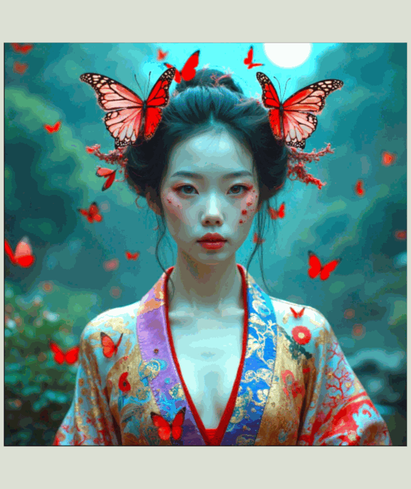 Cuadro díptico de Hiroshi "Ms Butterfly"
