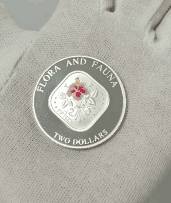 Moneda Plata Flora y Fauna - Hibiscus 1995 reverso/GoldenArt Moneda Plata Flora y Fauna - Hibiscus 1995 reverso/GoldenArt