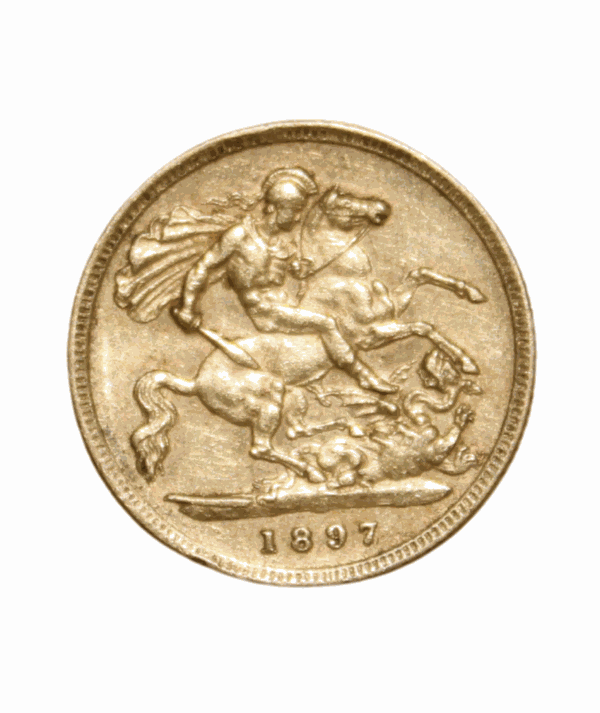 Moneda oro Medio Soberano Victoria Anciana de 1897_ reverso/GoldenArt Moneda oro Medio Soberano Victoria Anciana de 1897_ reverso/GoldenArt