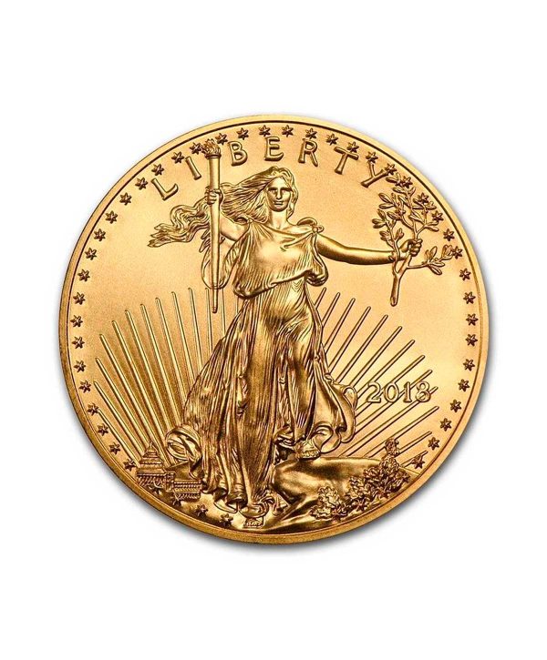 moneda-oro-american-eagle-1-4-oz-2018 Perspectiva frontal de la cruz de la moneda de oro American EAgle de 1/4 de onza de 2018