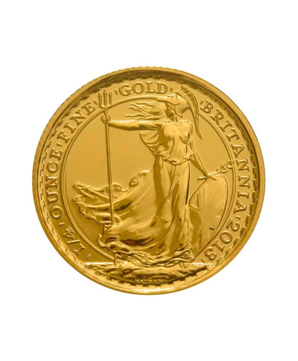 moneda-oro-britannia-1-4-oz-2013 Perspectiva frontal de la moneda de oro Britannia de 1/4oz de 2013