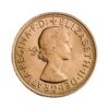 cara-moneda-oro-soberano-isabel-ii-1959 Perspectiva frontal de la cara de la moneda de oro Soberano de Isabel II de 1959