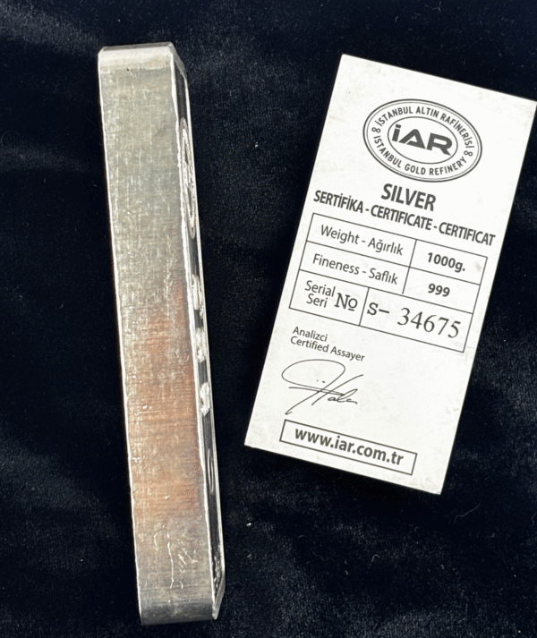 lingote Plata 1000 gr IAR costado/GOLDENART lingote Plata 1000 gr IAR costado/GOLDENART