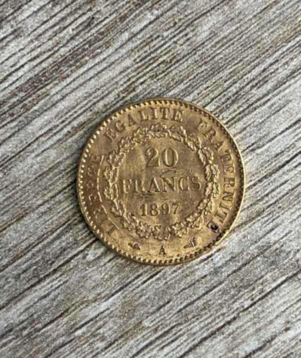 Moneda Oro 20 Francos Franceses Génie 1897 anverso/GoldenArt Moneda Oro 20 Francos Franceses Génie 1897