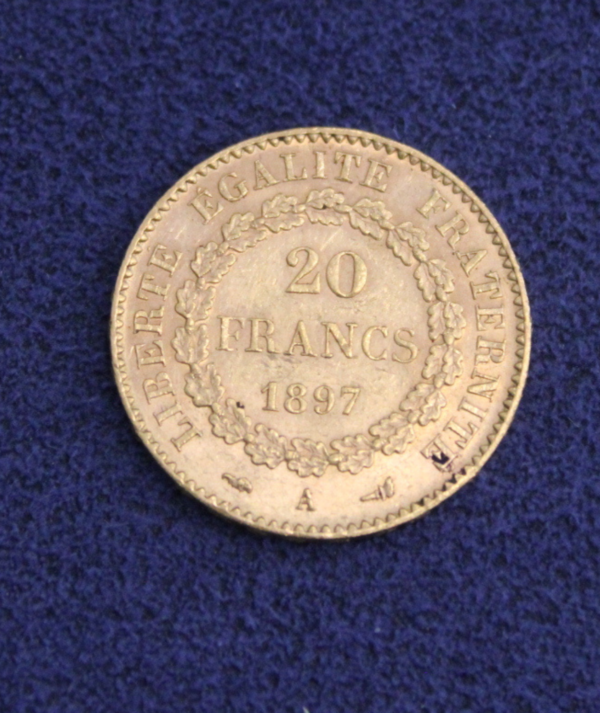 Moneda Oro 20 Francos Franceses Génie 1897