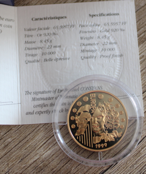 Moneda Oro La Monnaie Parité Europa 1999 _portada/GoldenArt