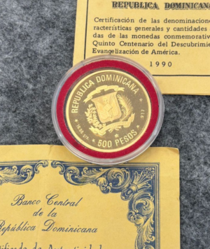 Moneda Oro V Centenario del Descubrimiento y Evangelización de América 1990_ portada/GoldenArt Moneda Oro V Centenario del Descubrimiento y Evangelización de América 1990_ portada/GoldenArt