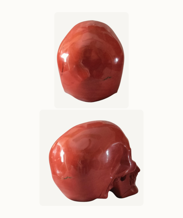 Pareja de Calaveras talladas en Ojo de Tigre y Jaspe Rojo_ reverso_Goldenart Pareja de Calaveras talladas en Ojo de Tigre y Jaspe Rojo_ reverso_Goldenart