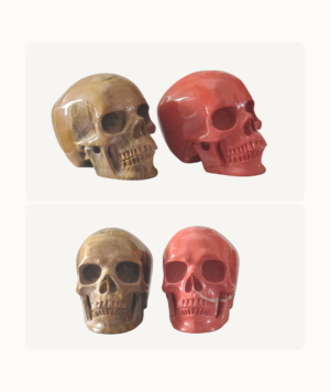 Pareja de Calaveras talladas en Ojo de Tigre y Jaspe Rojo_Portada/GoldenArt